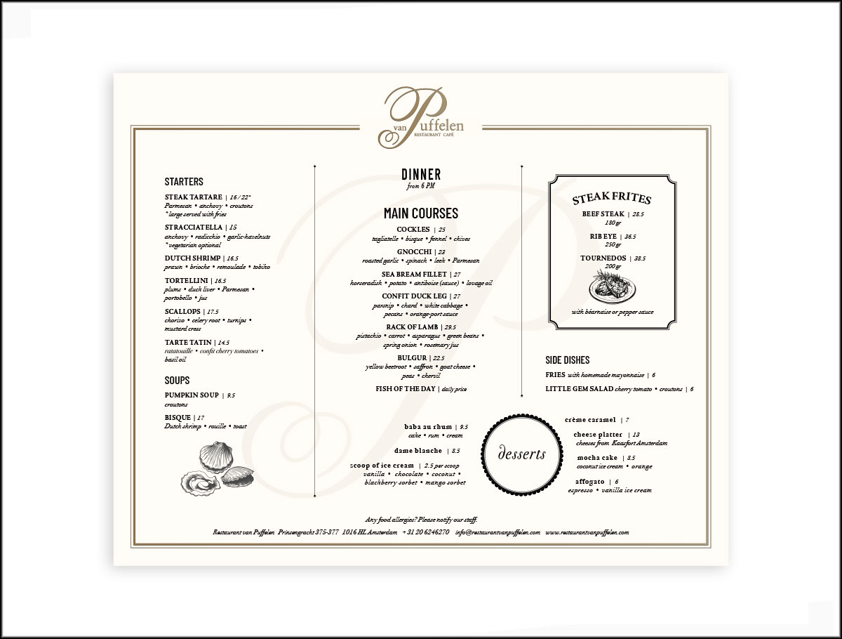 Restaurant Café Van Puffelen menukaarten 
